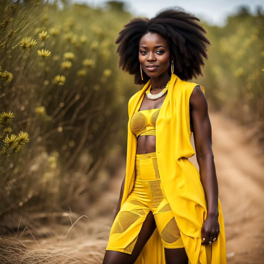 Young African Woman in Yellow Clothes