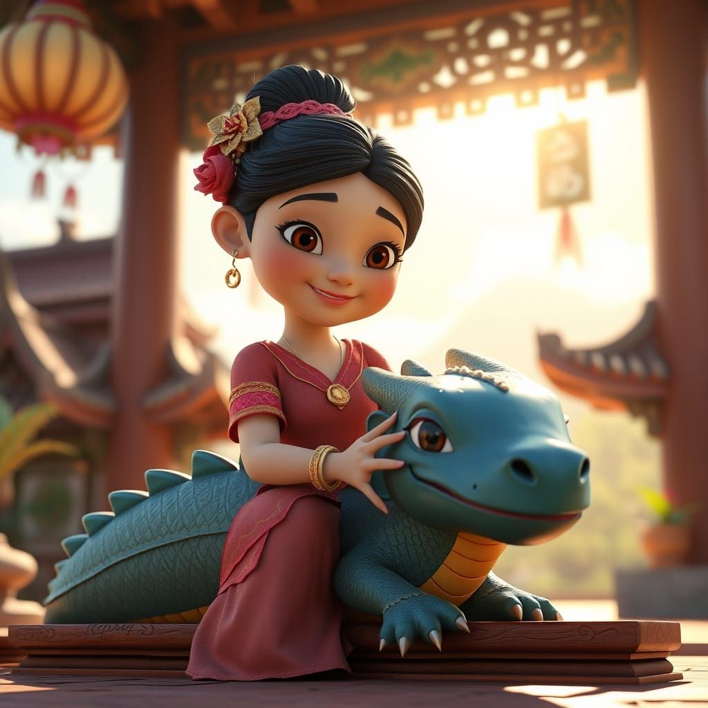 Cute Disney Princess Raya Cuddles Her Dragon in a Beautiful ...