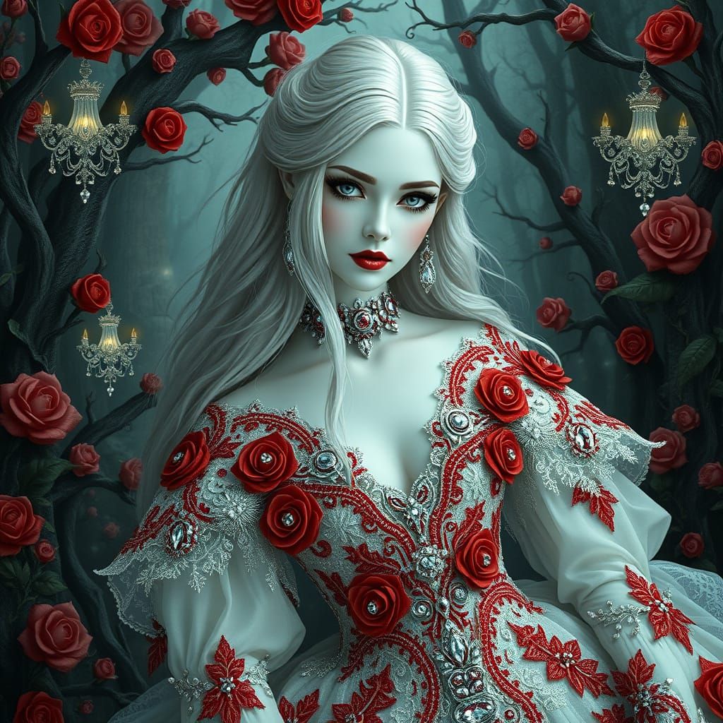 Ethereal Gothic Princess in Whimsical Fantasy Forest