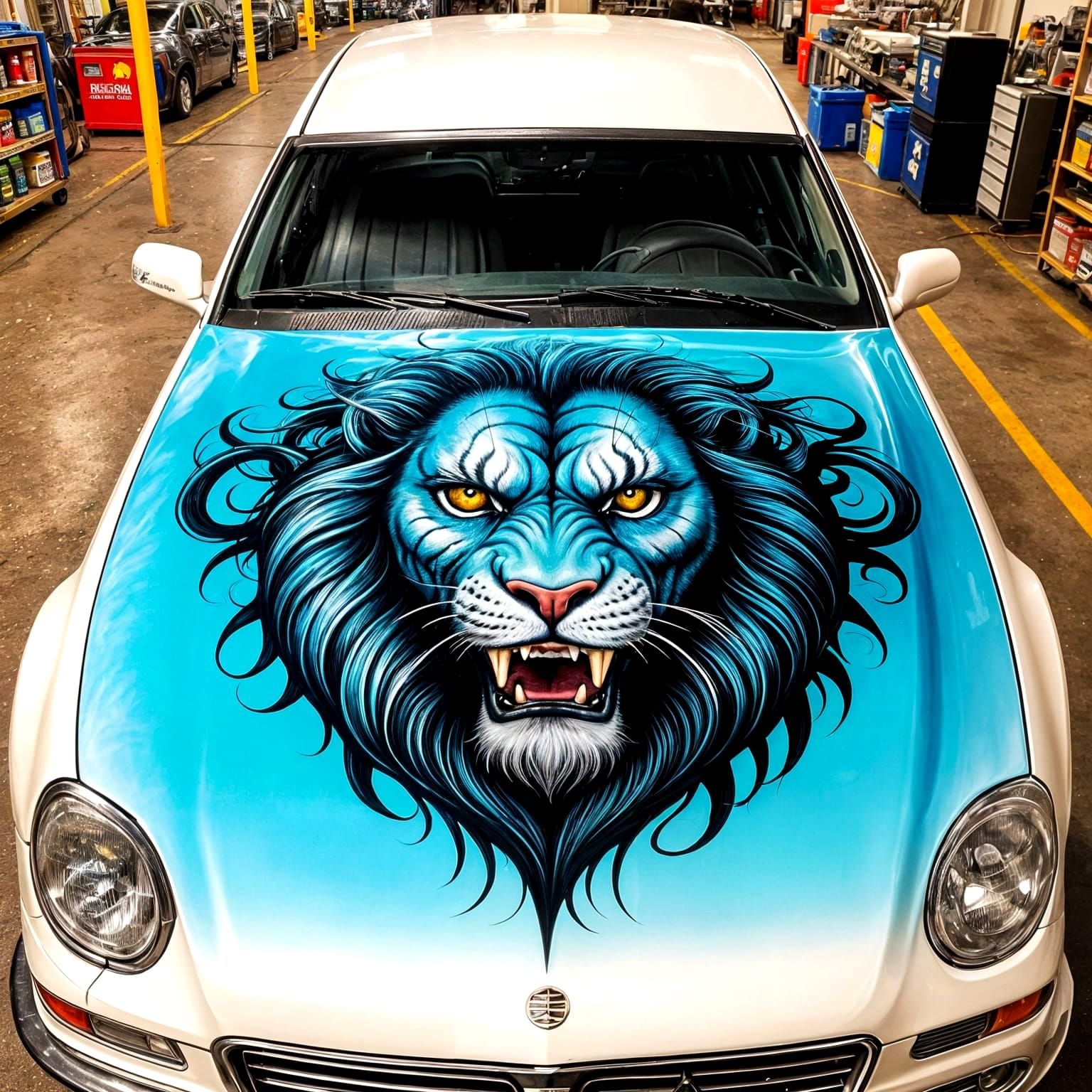 Detailed Airbrush Art on Car Hood