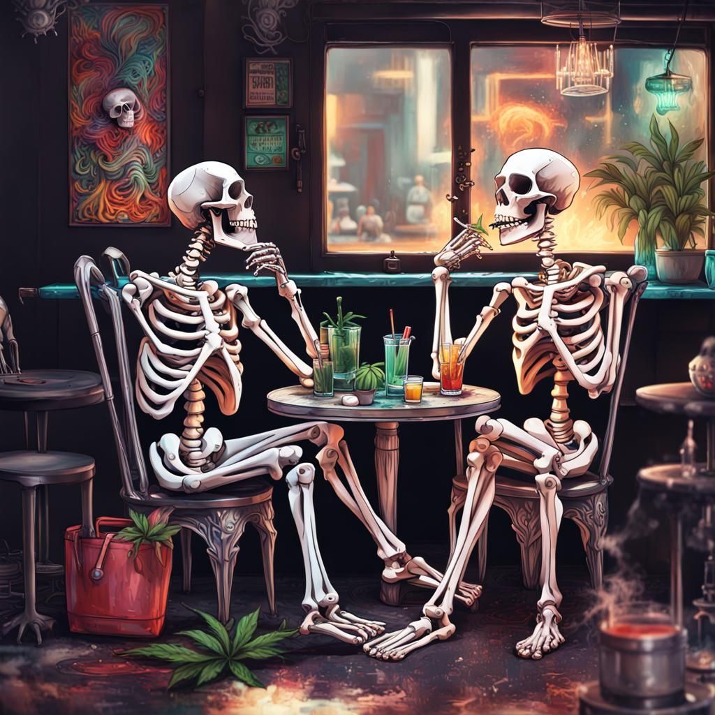 Skeletons Smoking: Graffiti Art in Polychromatic Colors