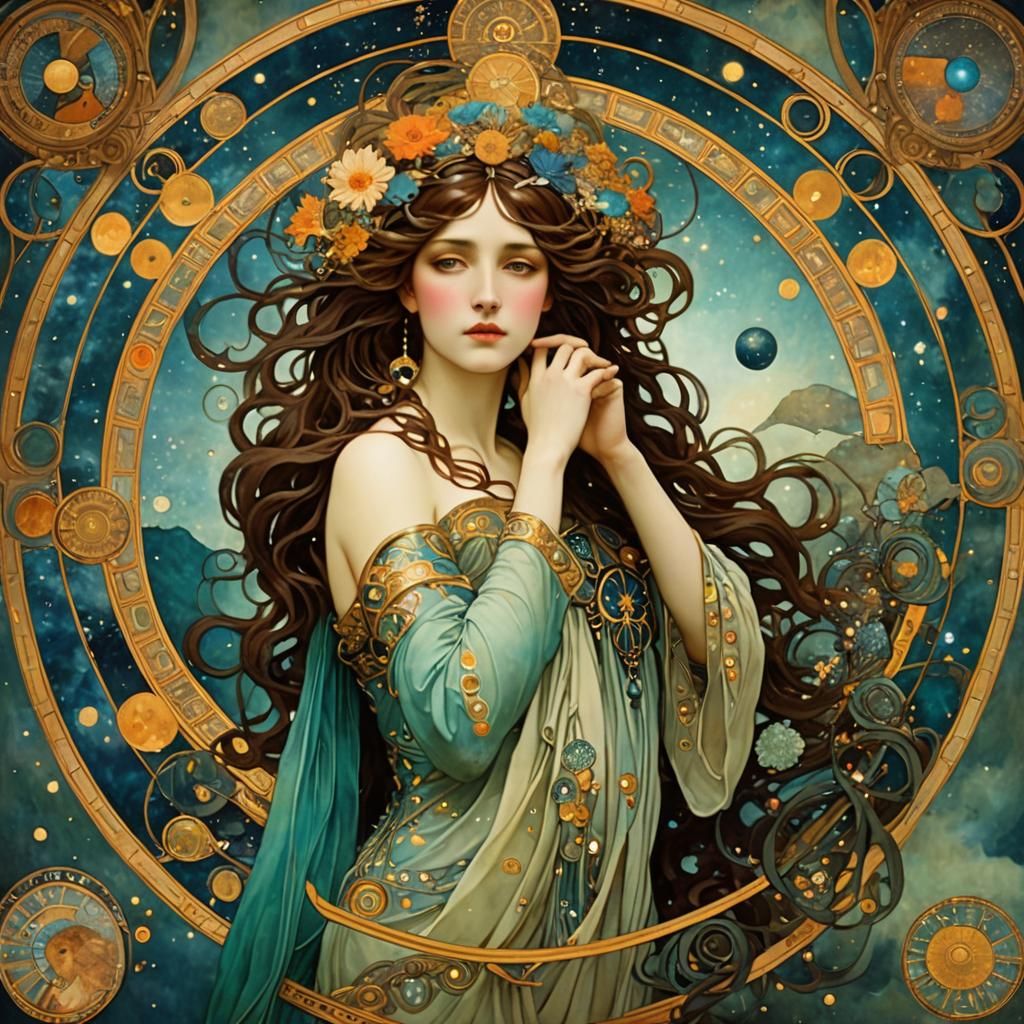 Surreal Aquarius Zodiac Sign in Art Nouveau Style