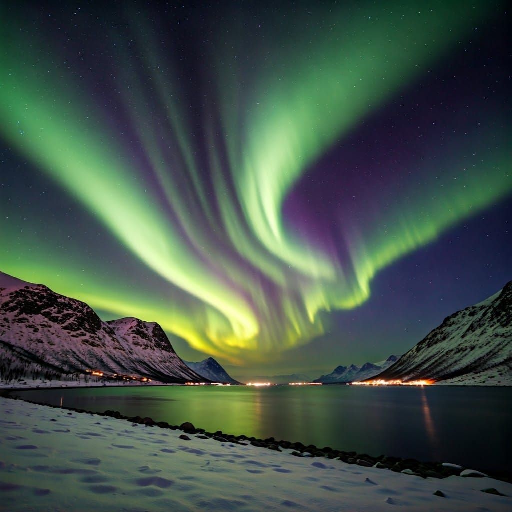 Ethereal Aurora Borealis Illuminates Arctic Landscape in Vib...