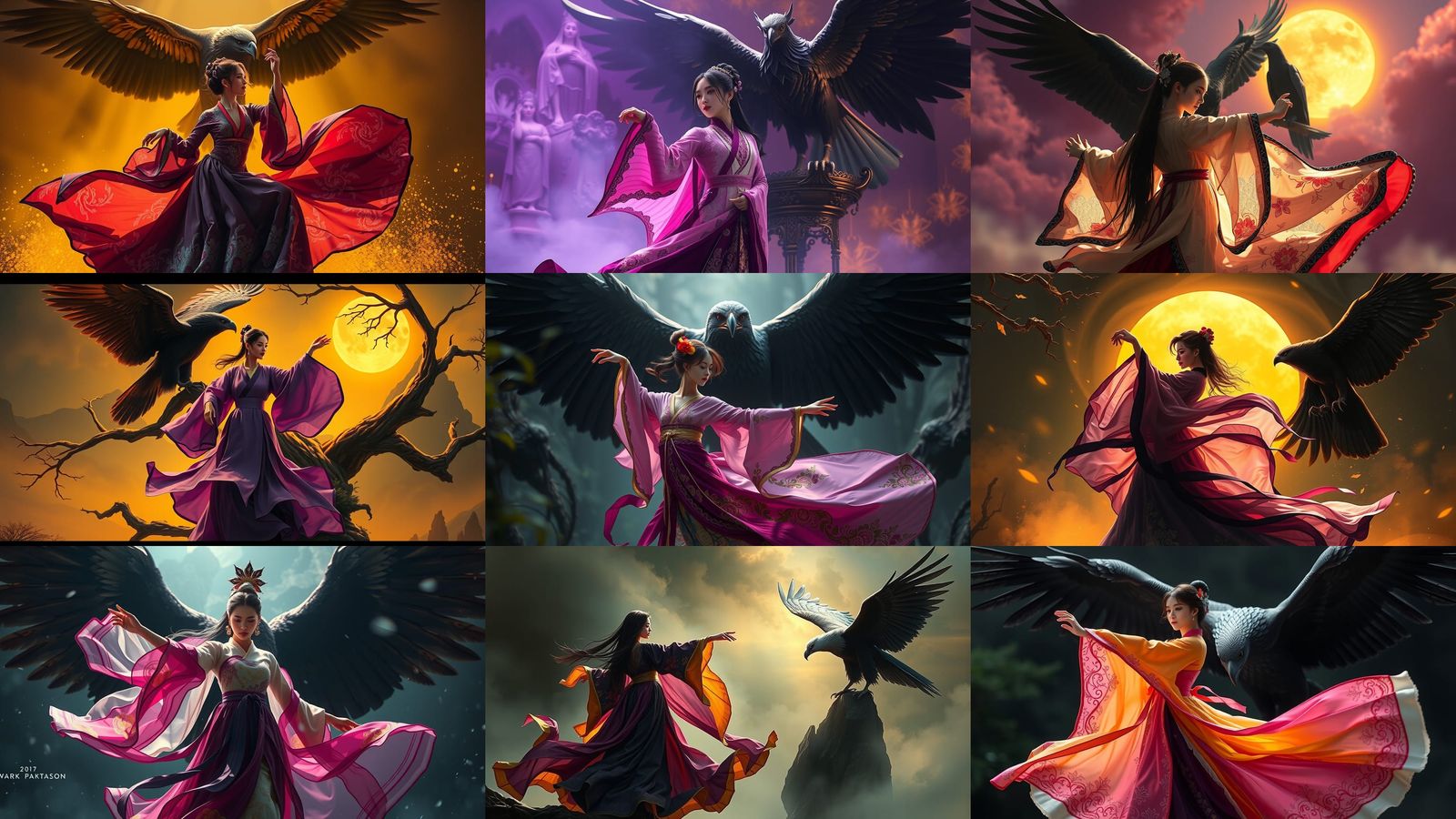 Hangok Dancer and Black Eagle: Dark Fantasy Art