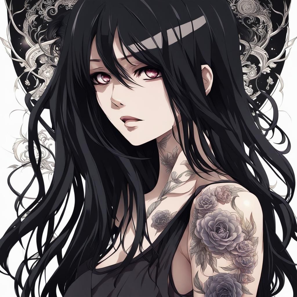 Anime Girl with Tattoos and Enigmatic Beauty