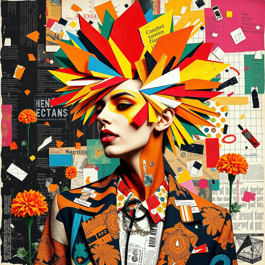 Geometric Dadaist Collage Graffiti Mural with Vibrant Colors