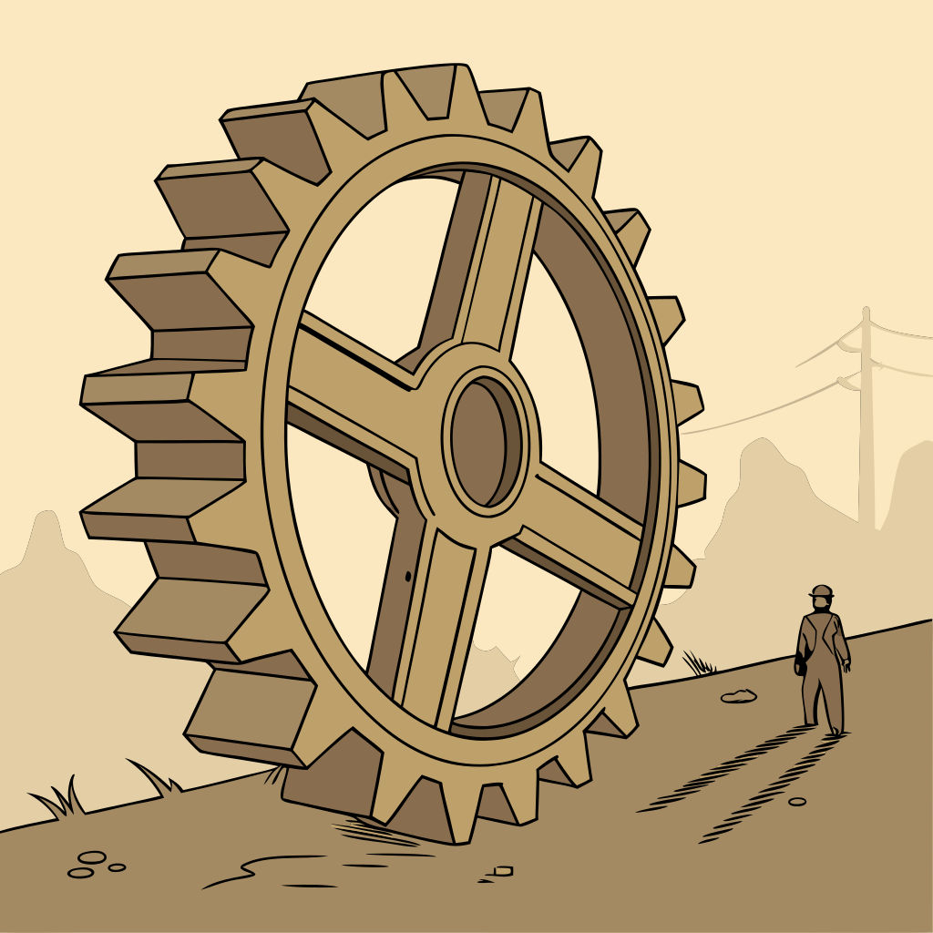 Weathered Industrial Gear in Sci-Fi Steampunk Style