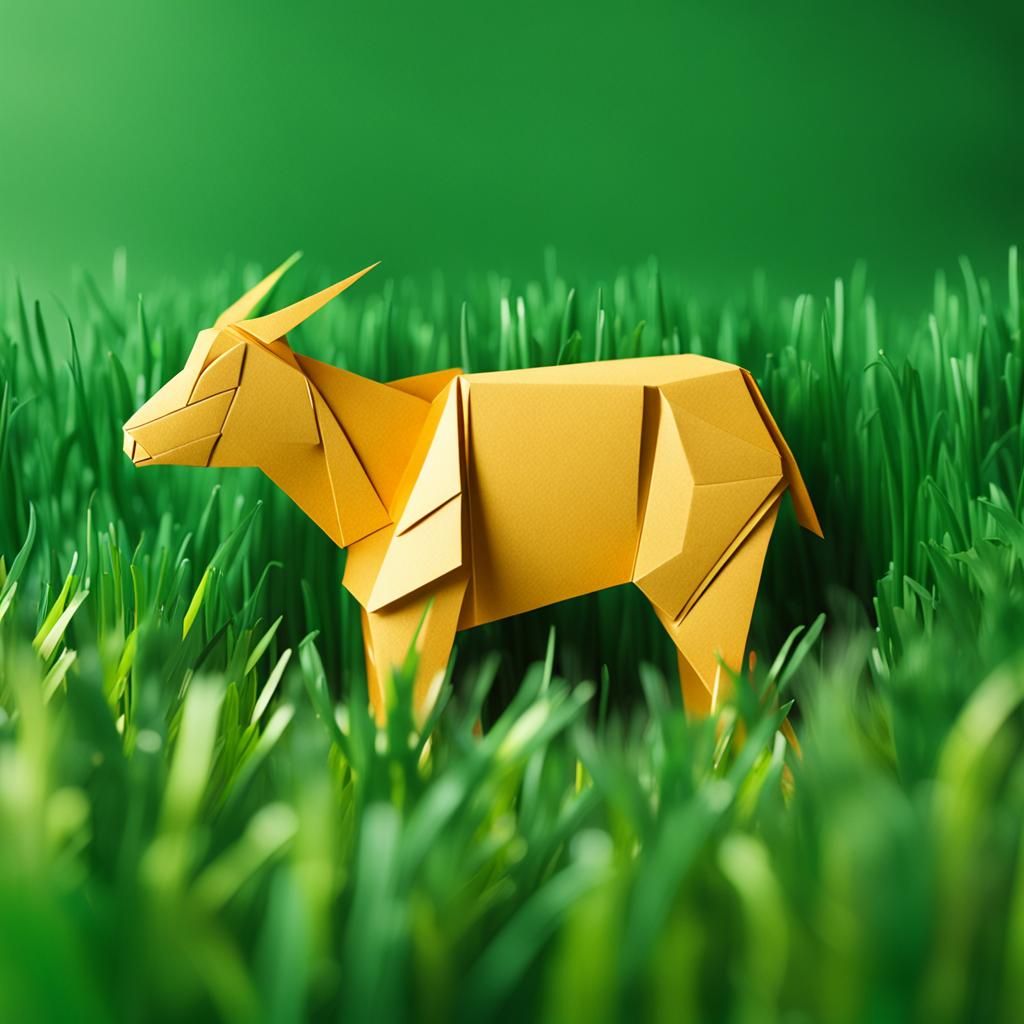 Takin in Grass: Origami Papercraft Style