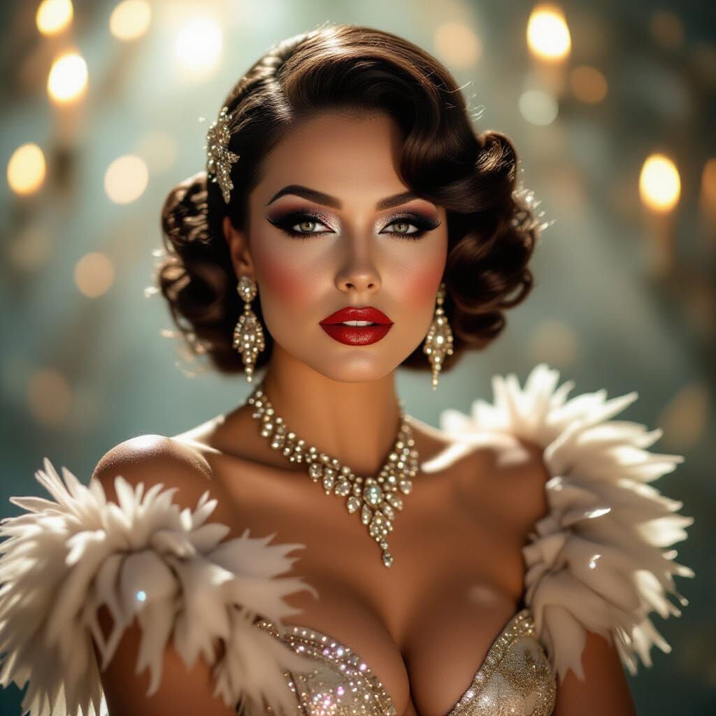 Glamorous Burlesque Showgirl in Cinematic Light