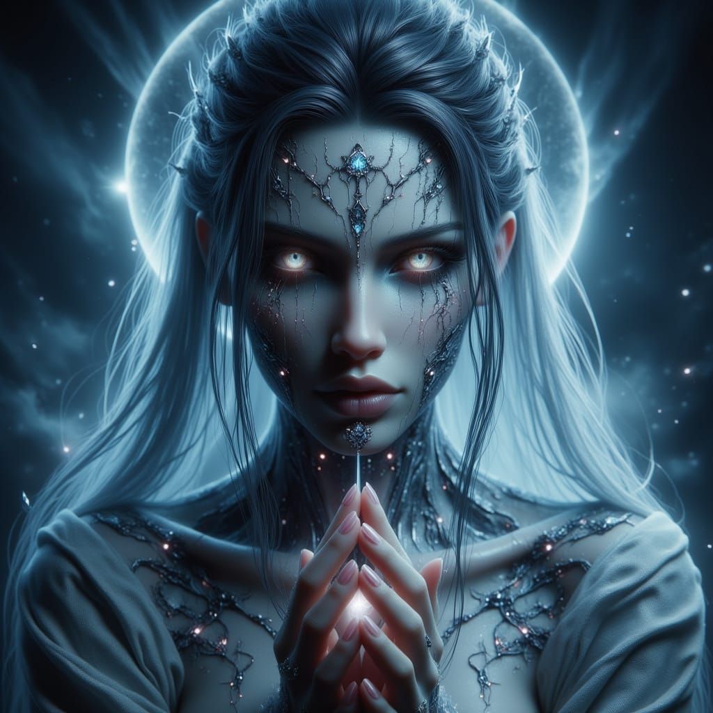 Whimsical Moon Goddess in a Dreamlike, Lunar Landscape