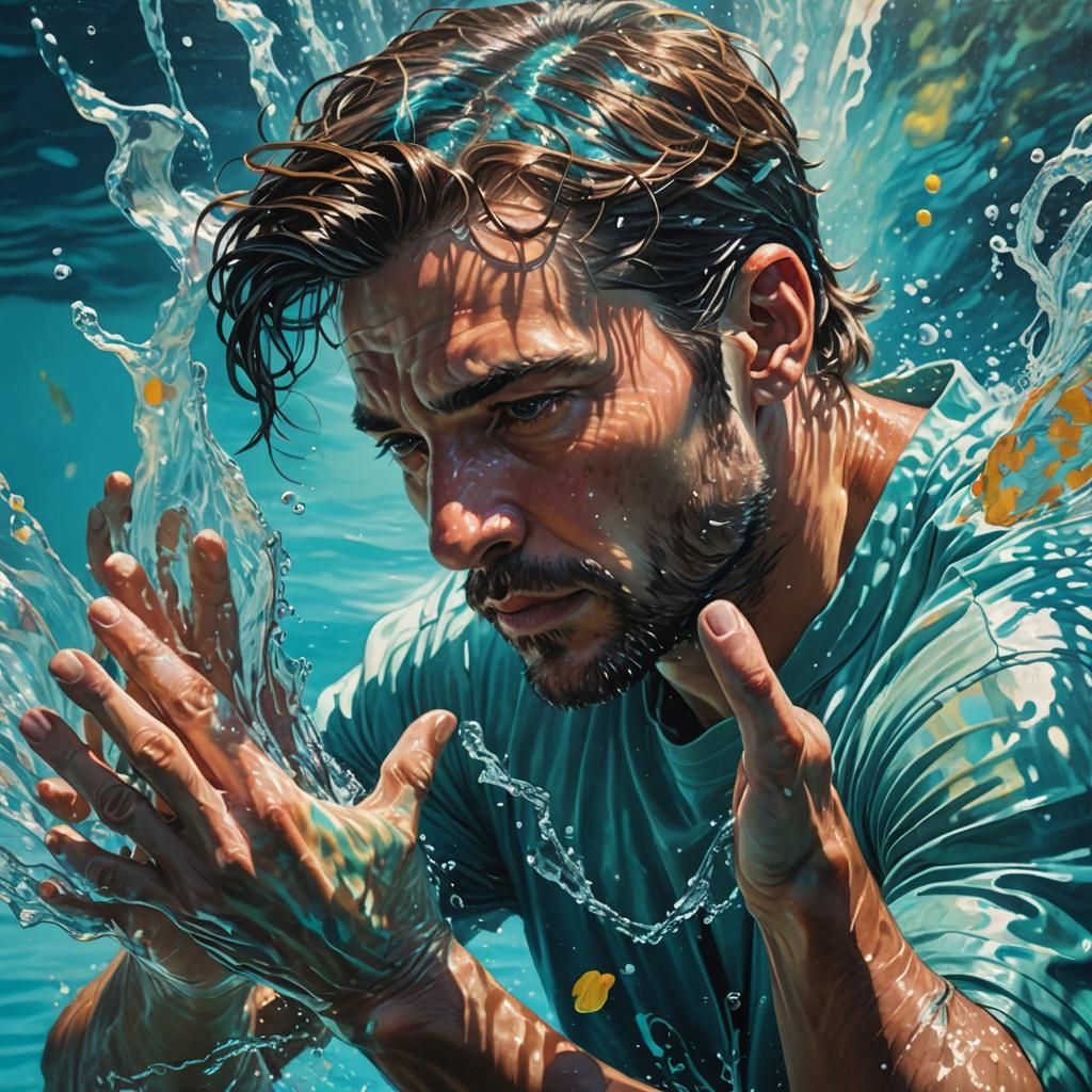 Man Searching Water in Hyperrealistic Style