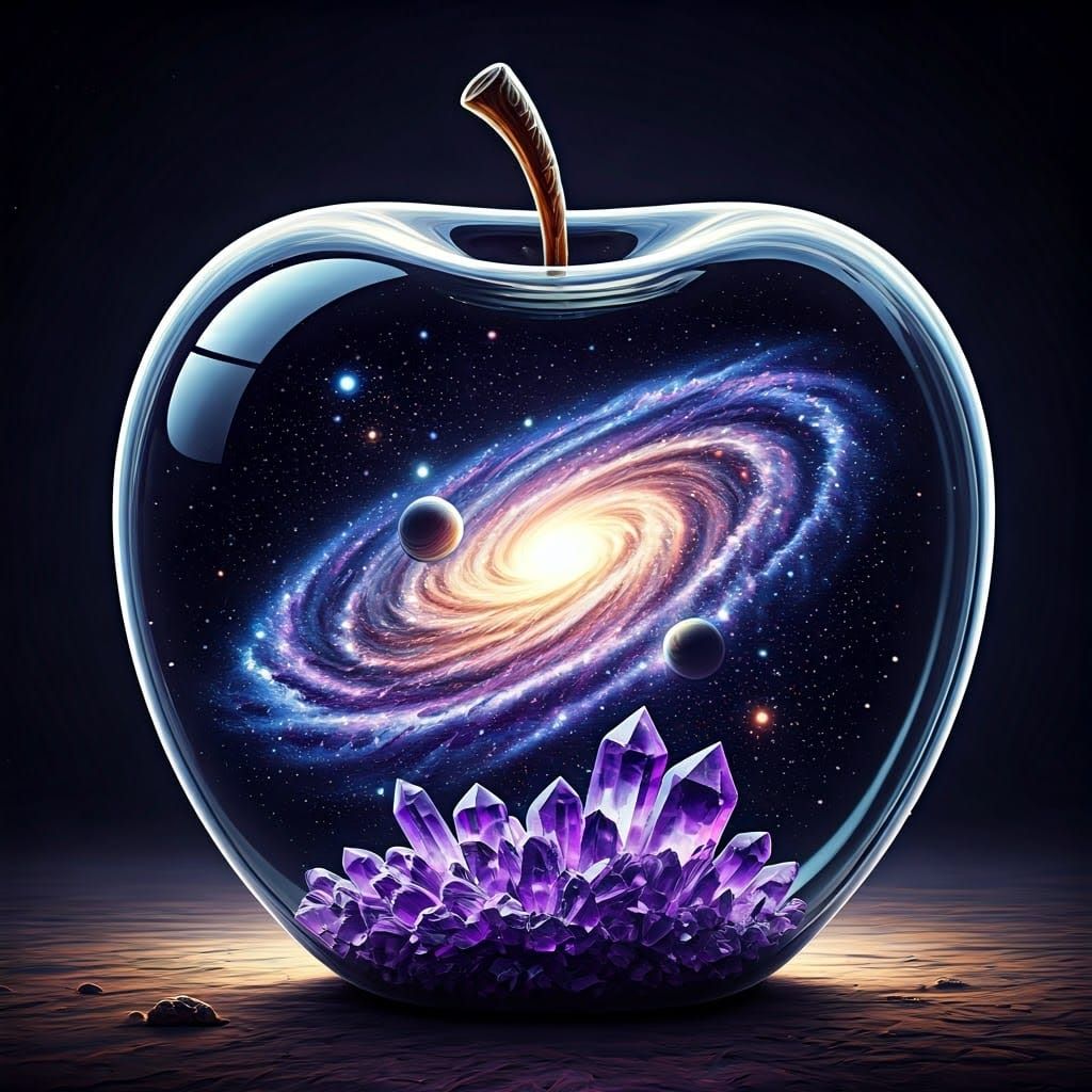 Surreal Glass Apple Transports Viewers to a Cosmic Realm