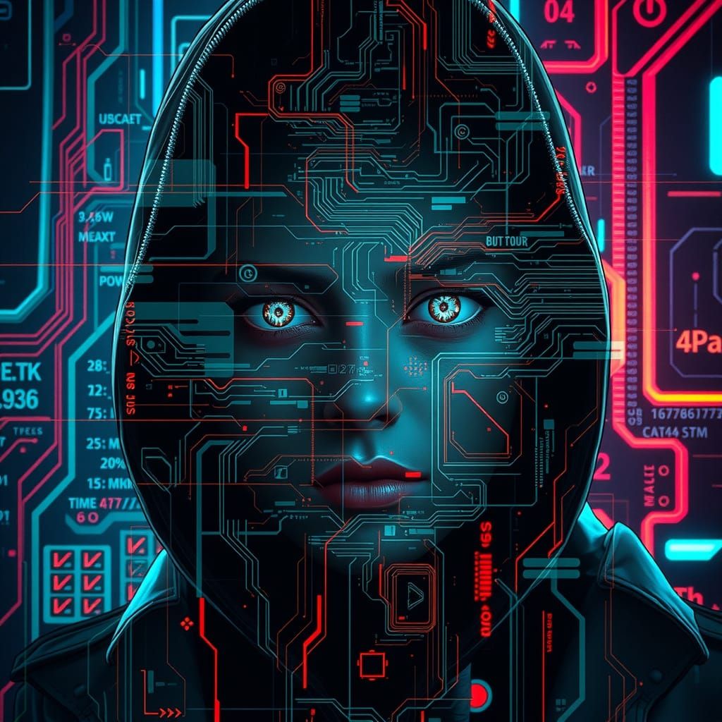 Cyberpunk Hacker in Digital Glitch Aesthetic