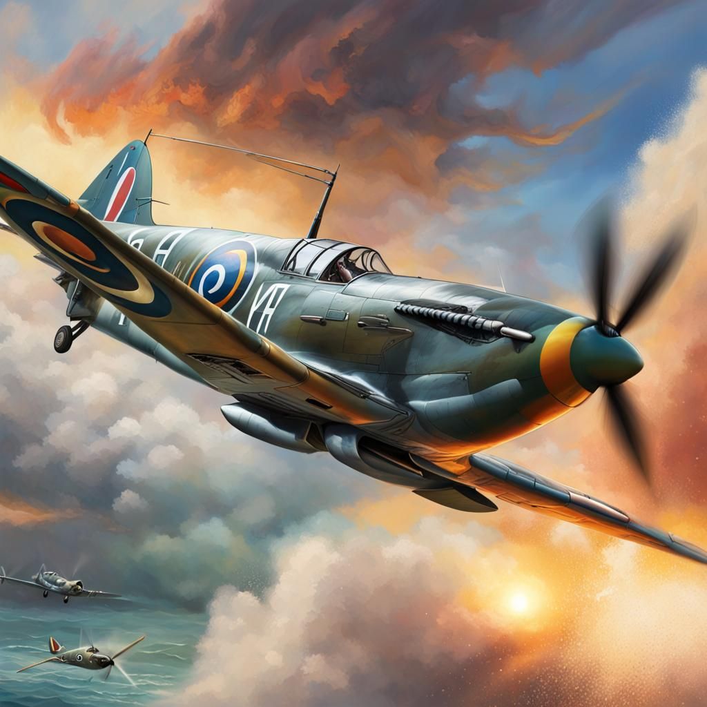 Dolphin Pilot Flying a Spitfire: Hyperrealistic Splash Art