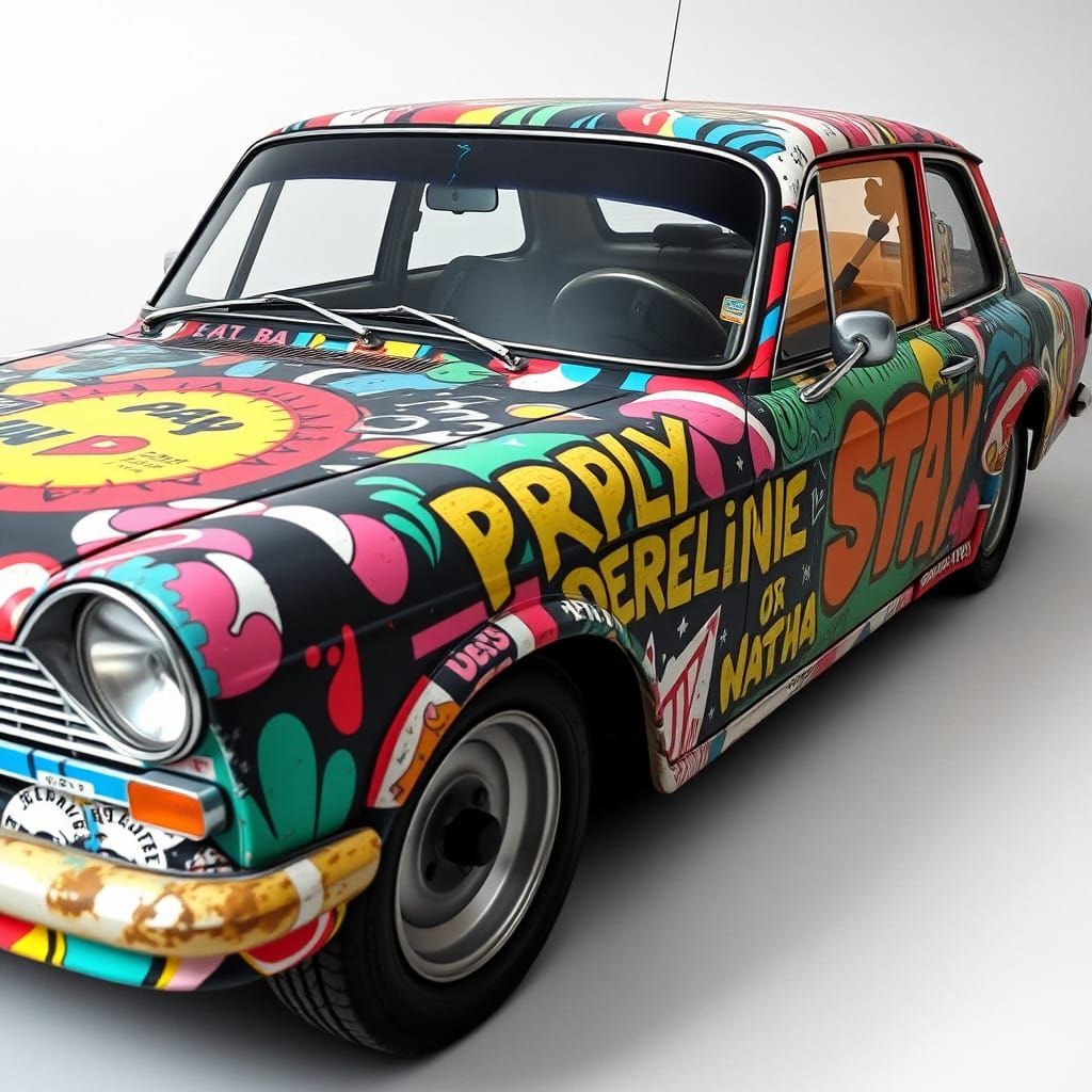 Rally car wrapped in "william burroughs" artwork