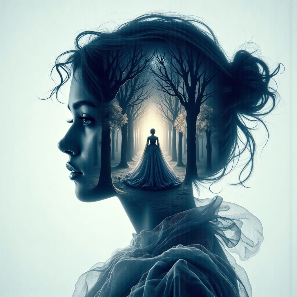 Winter Fairytale in Double Exposure Illustration
