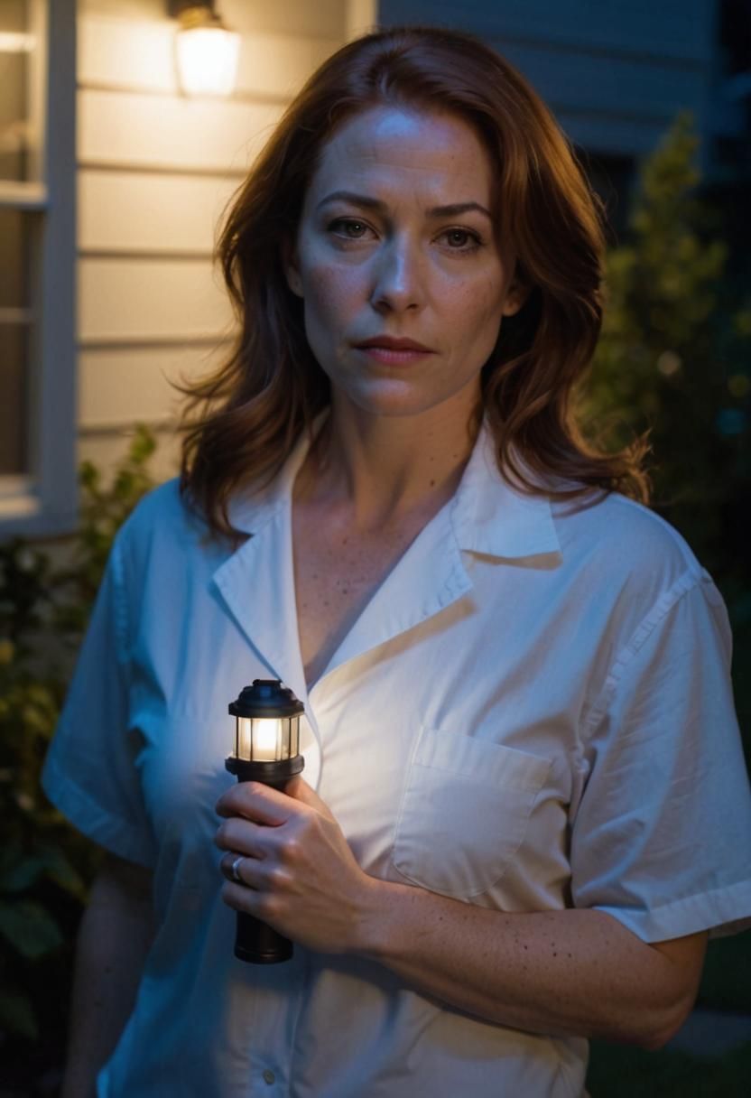 Detective Investigates Night Sounds with Flashlight