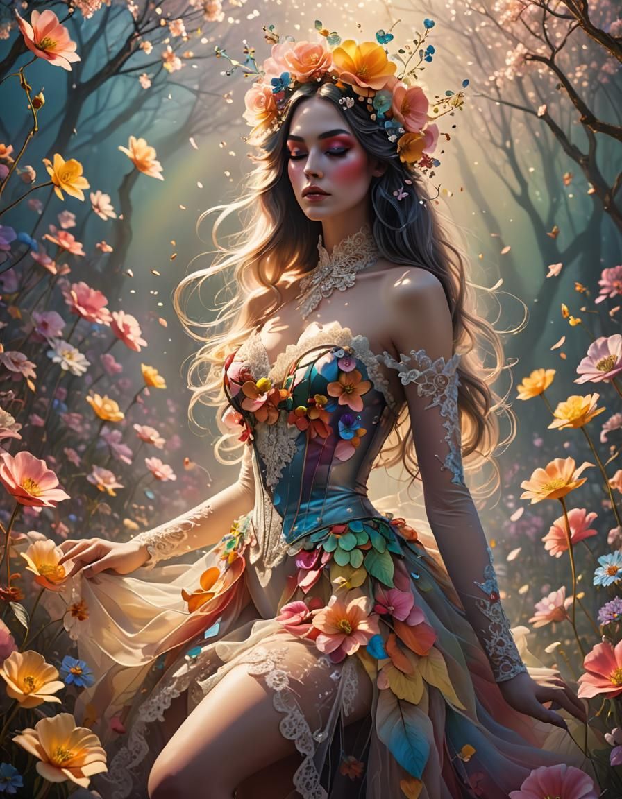 Dreamlike Blossom Girl in Surreal Digital Art