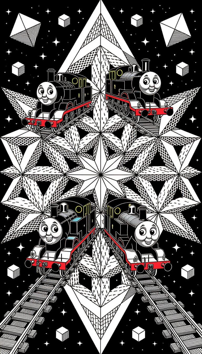Thomas the Tank Engine Trains in Escher-Inspired Geometric A...