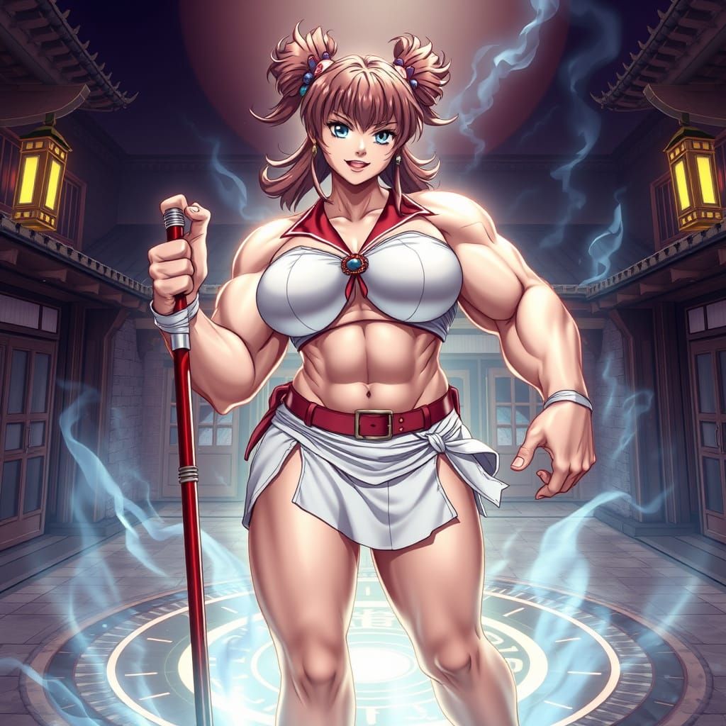 Surreal Bodybuilder Sakura in Japanese Schoolgirl Attire, Hy...