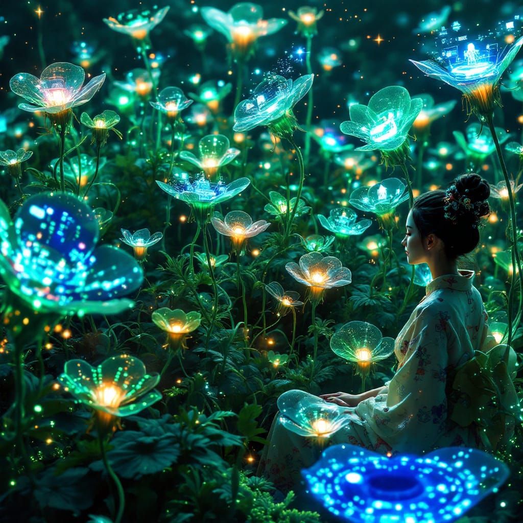Bioluminescent Flowers with Circuits on Alien World