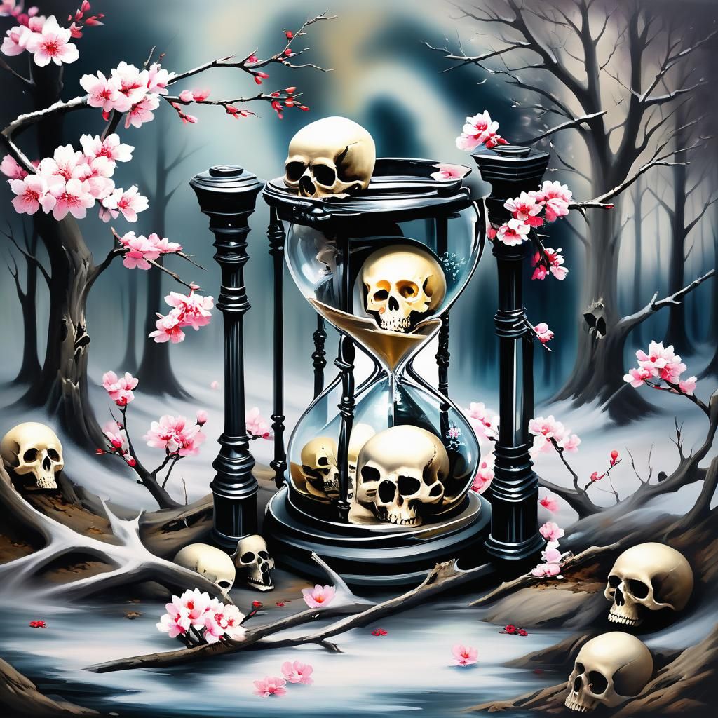 Winter Metalcore: Hourglass and Sakura Oil Painting