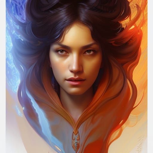 Striking Fire Goddess Portrait in Art Nouveau Style