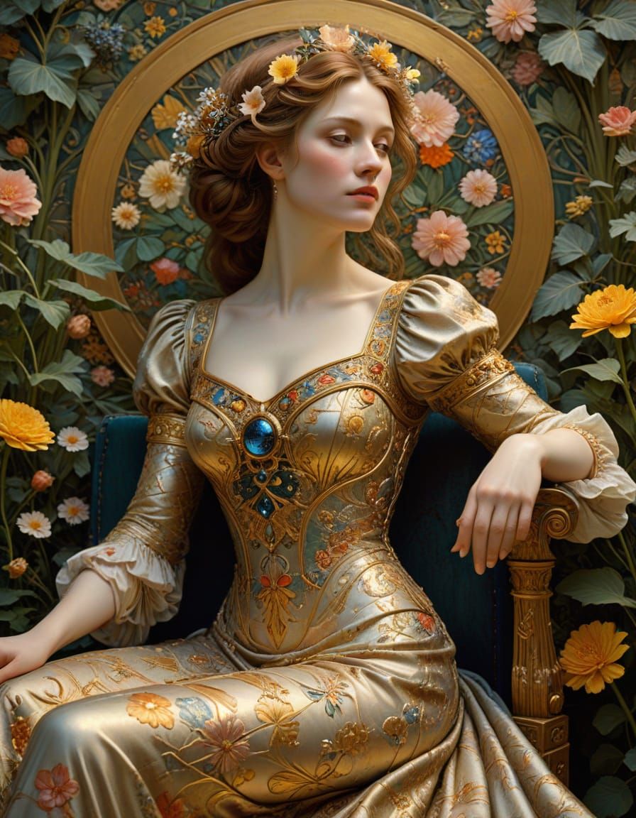 Elegant Symbolist Portrait in Oil on Canvas