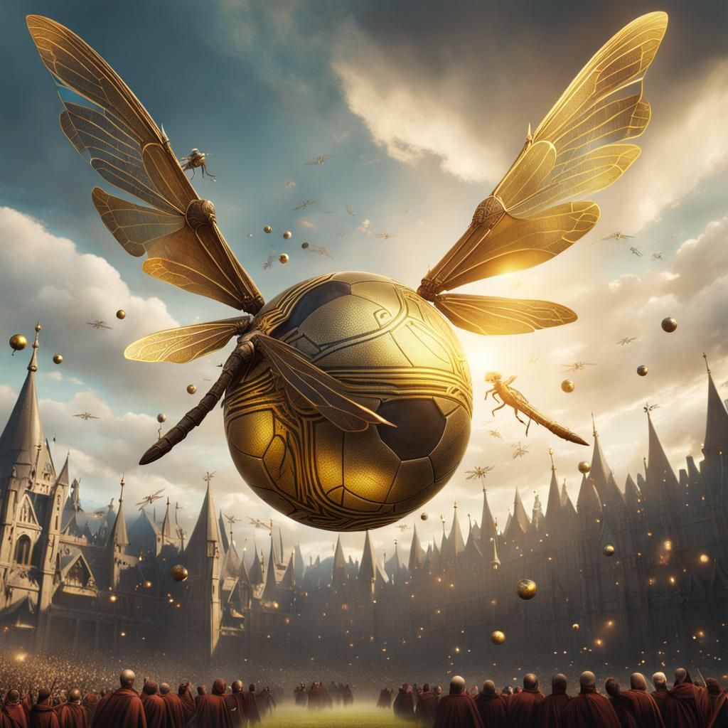Golden Snitch with Dragonfly Wings in Quidditch Game