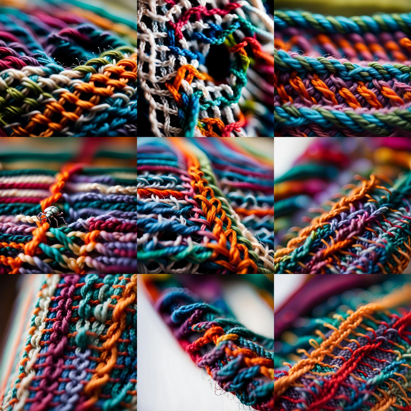 Macro View Through Multicolored Knitted Wool Scarf