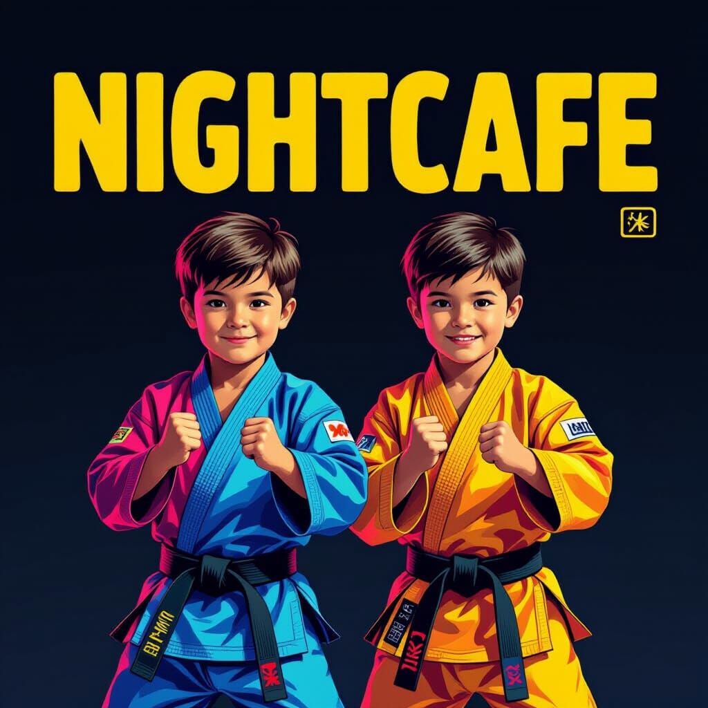 Proud Karate Kids Demonstrate Skills in Digital Art Style