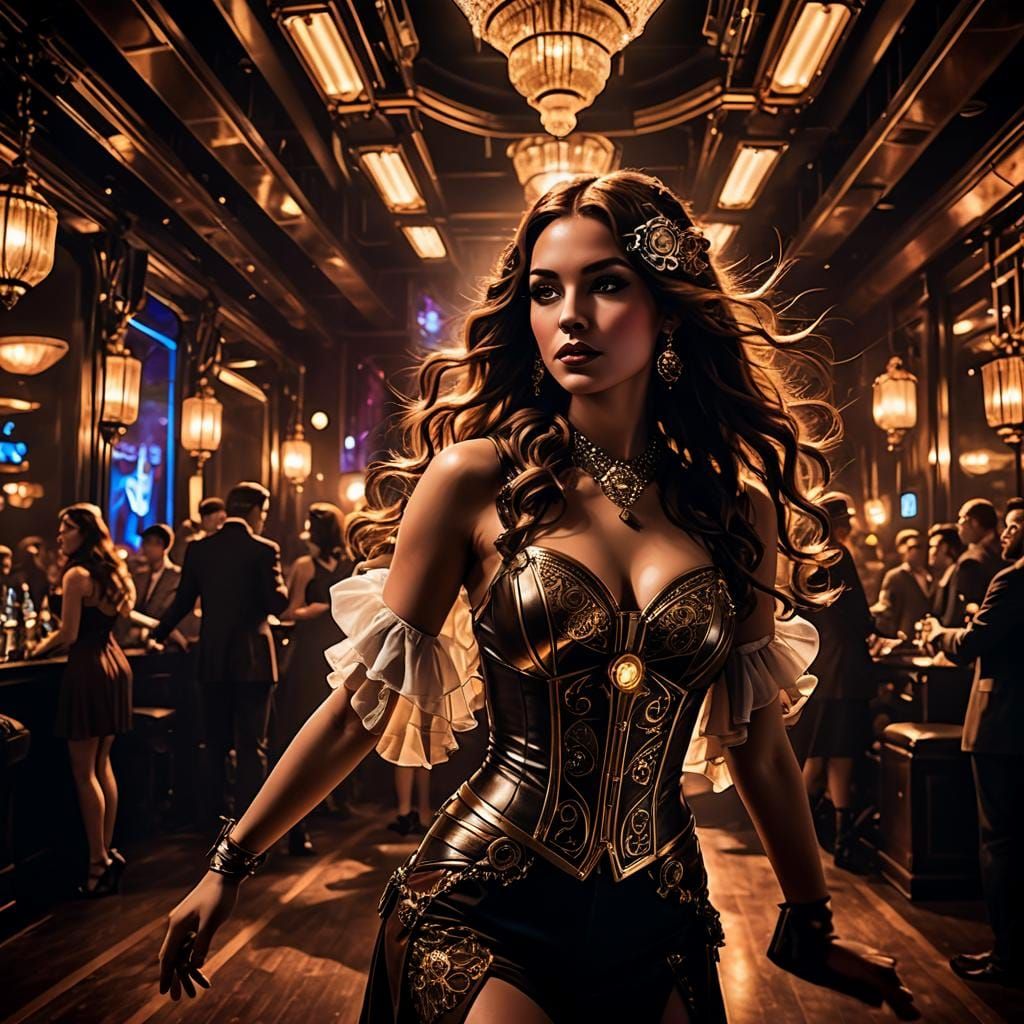 Ecstatic Dancer in Steampunk Art Deco Nightclub