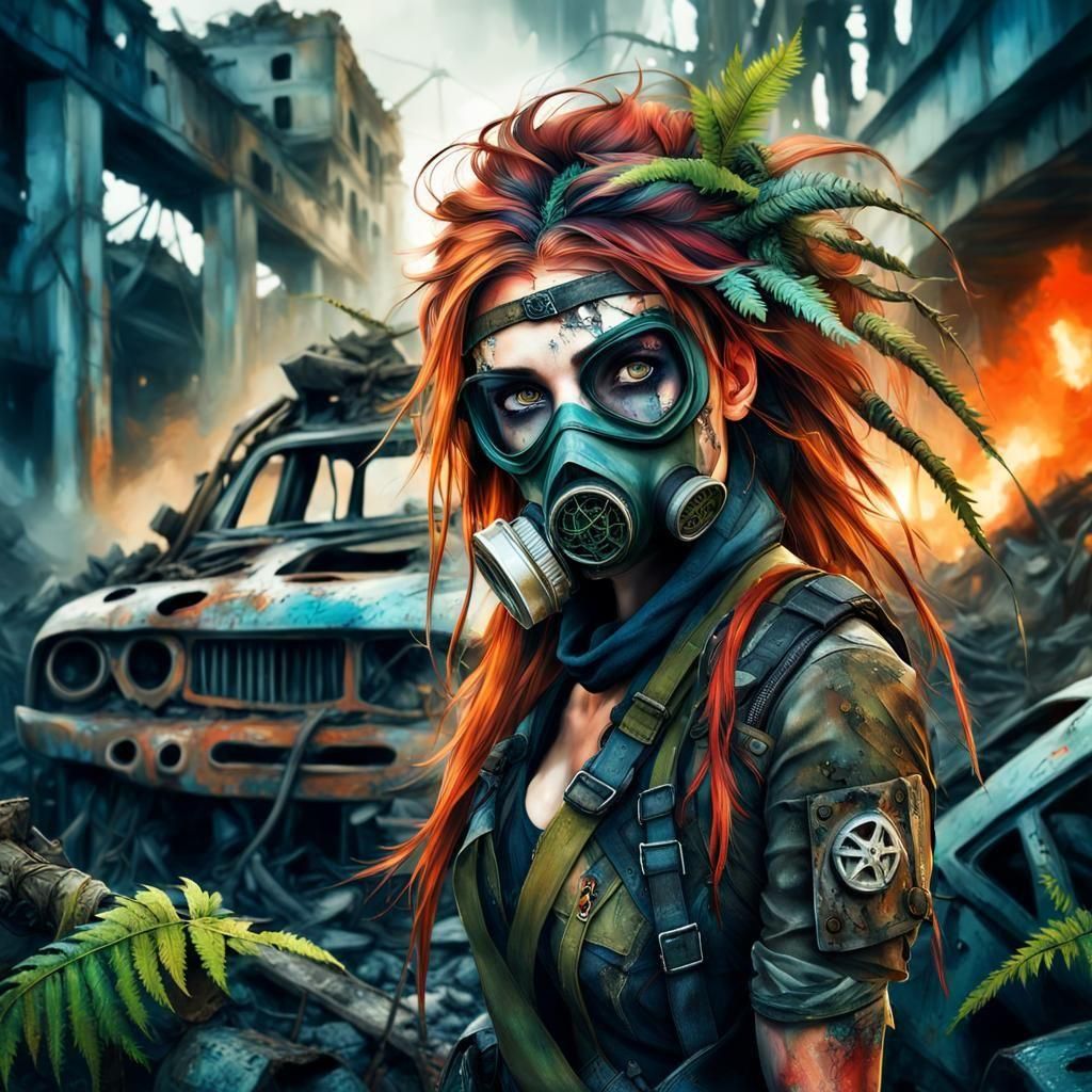 Feral Warrior Girl in Post-Apocalyptic Ruins
