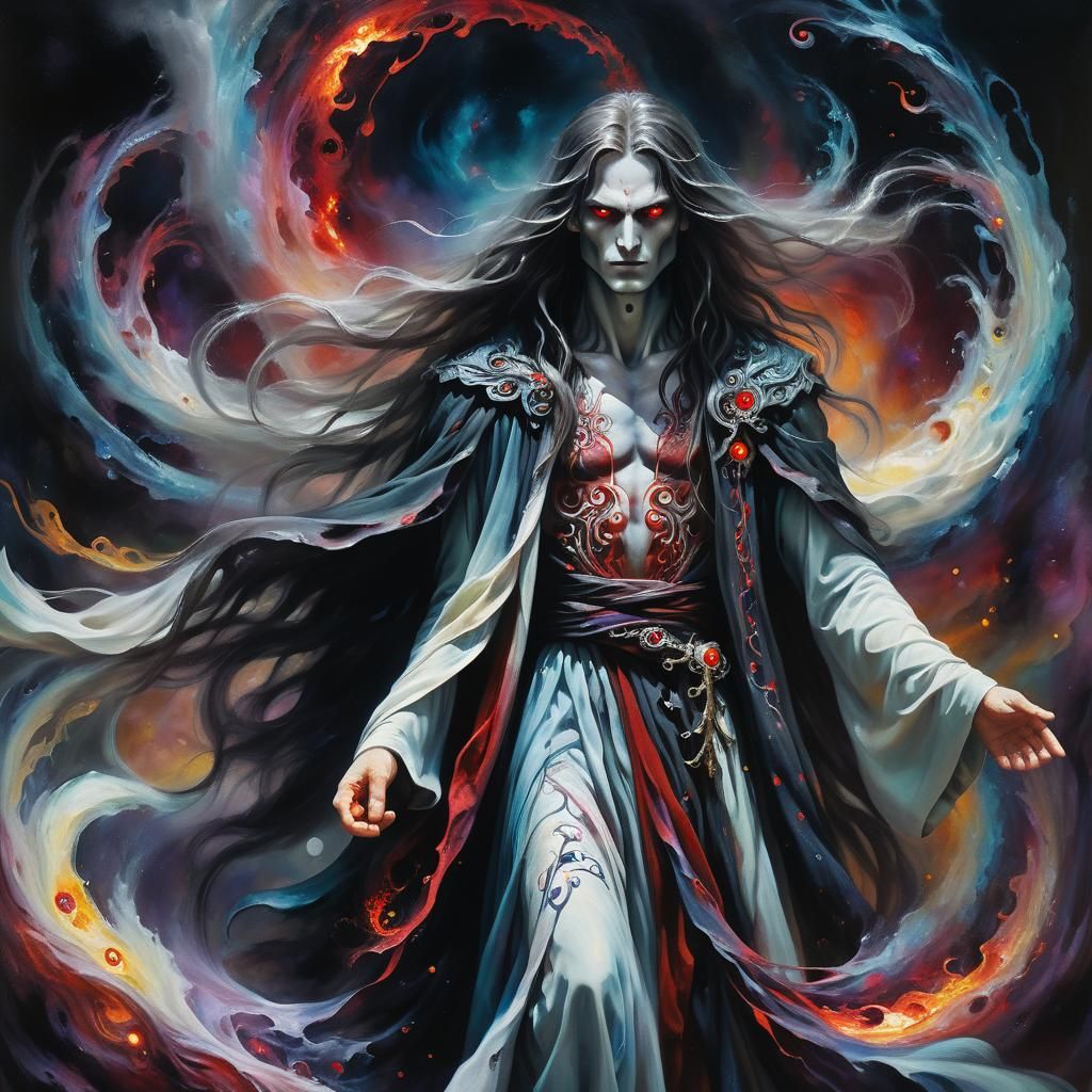 Mysterious Necromancer in Dark Fantasy Oil Painting