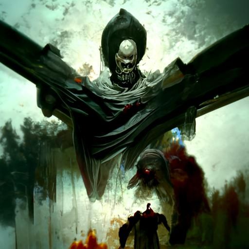 Sinister Death of God in Dark Fantasy Style