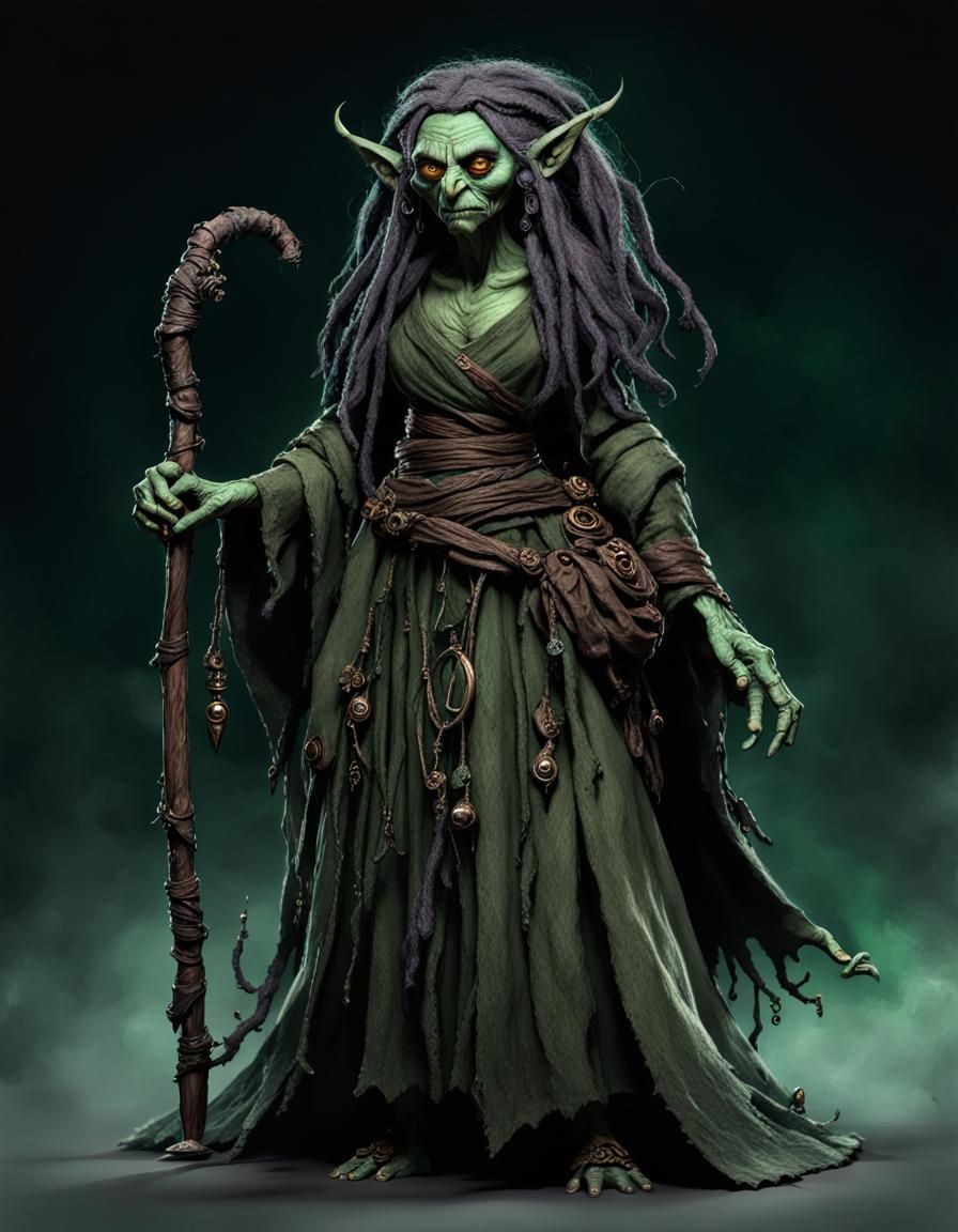 Green Hag Witch in Dark Fantasy Art Style