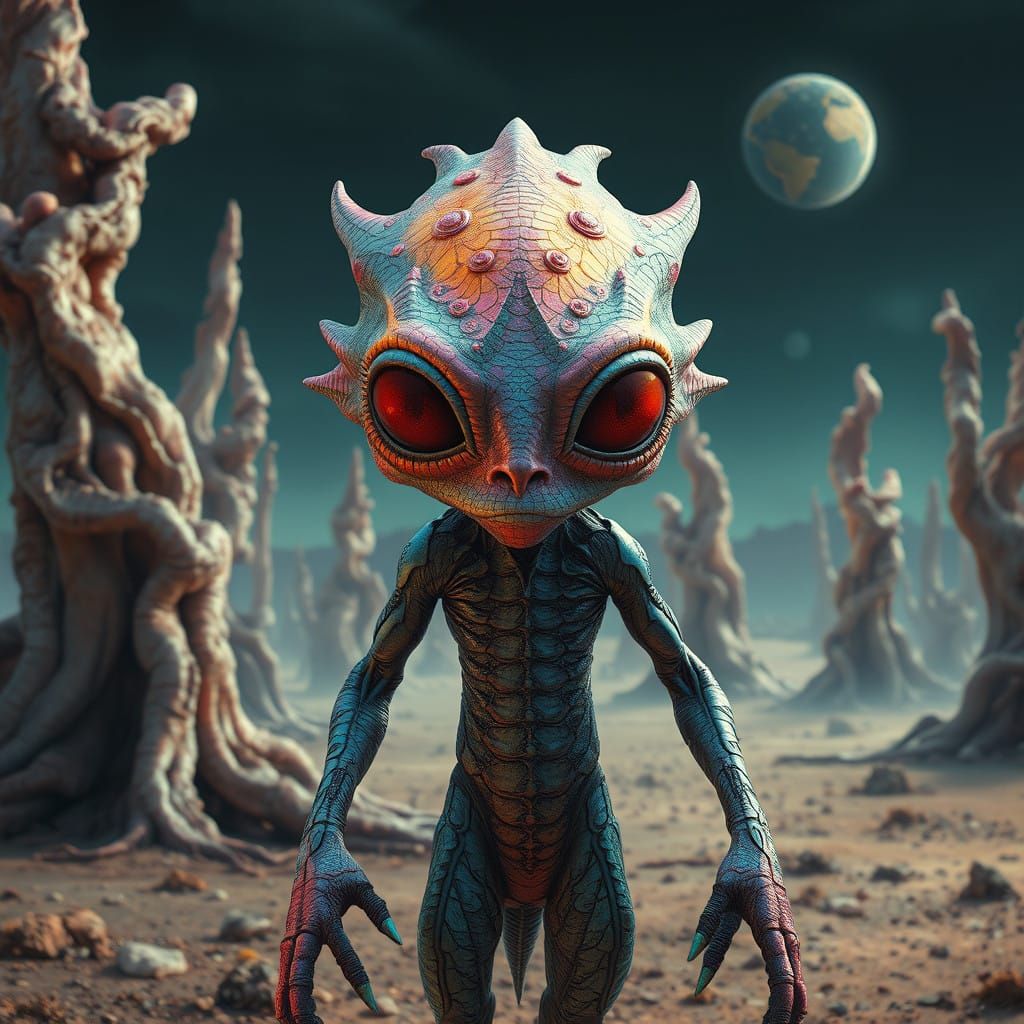 Surreal, Cosmic Entity in a Dreamlike, Crystal Landscape