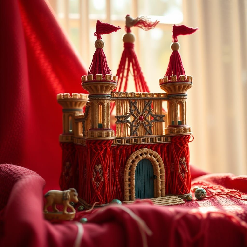 Macrame Castle Woven with Intricate Threads and Yarns