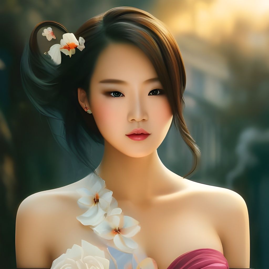 Korean Woman with Gold Jewelry, Detailed Digital Art