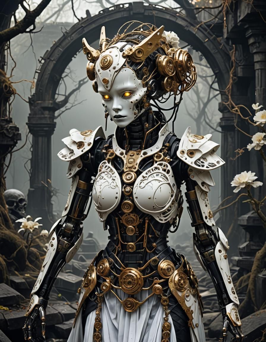 Steampunk Woman in Sci-Fi Swamp with Ethereal Glow