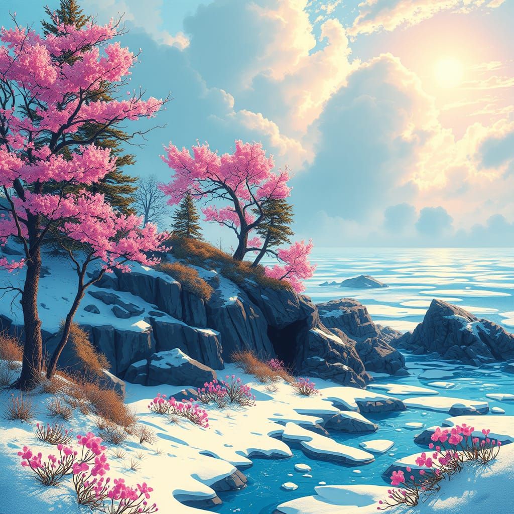 Maine Coastline: Winter to Spring in Neon Hues