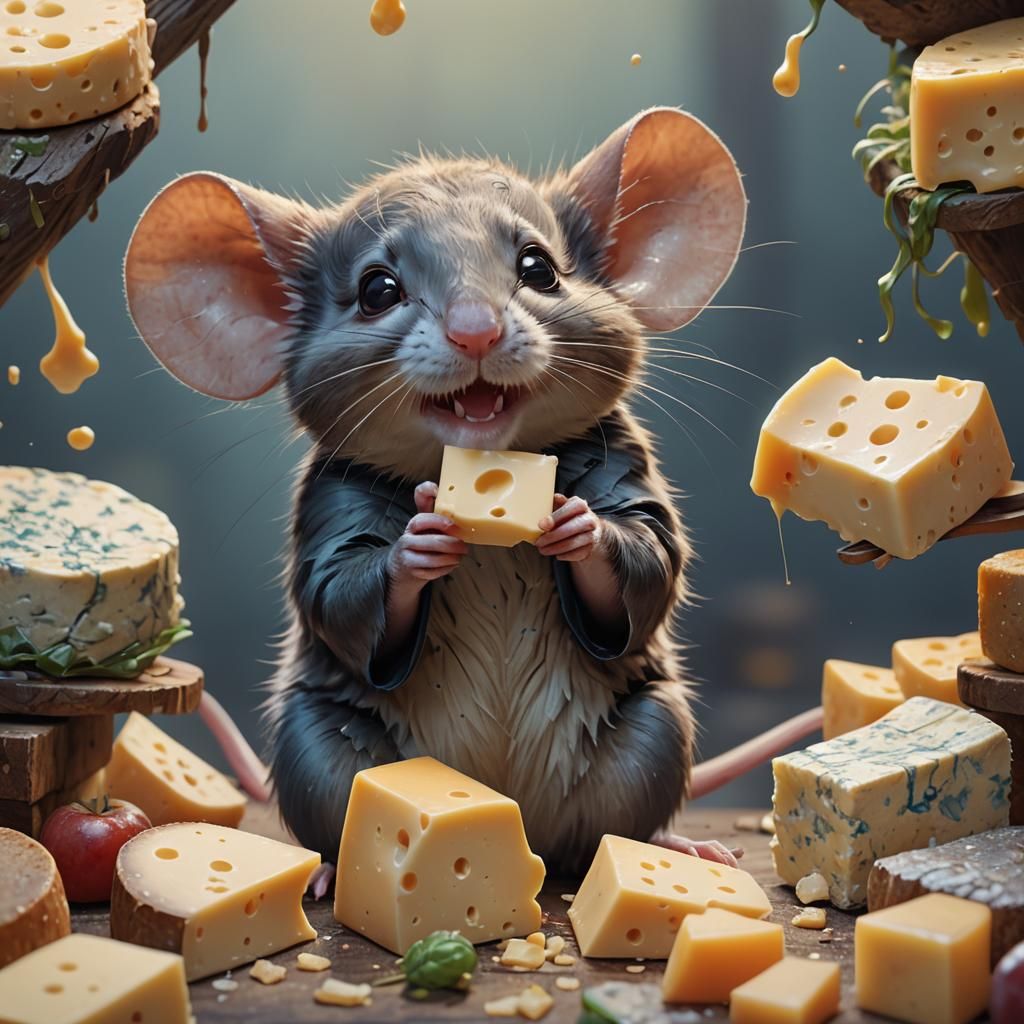 Mouse Eating Cheese: Hyperdetailed Portrait