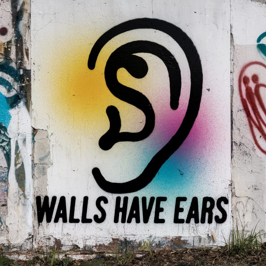 Street Art Graffiti on Old Wall with a Big Listening Ear