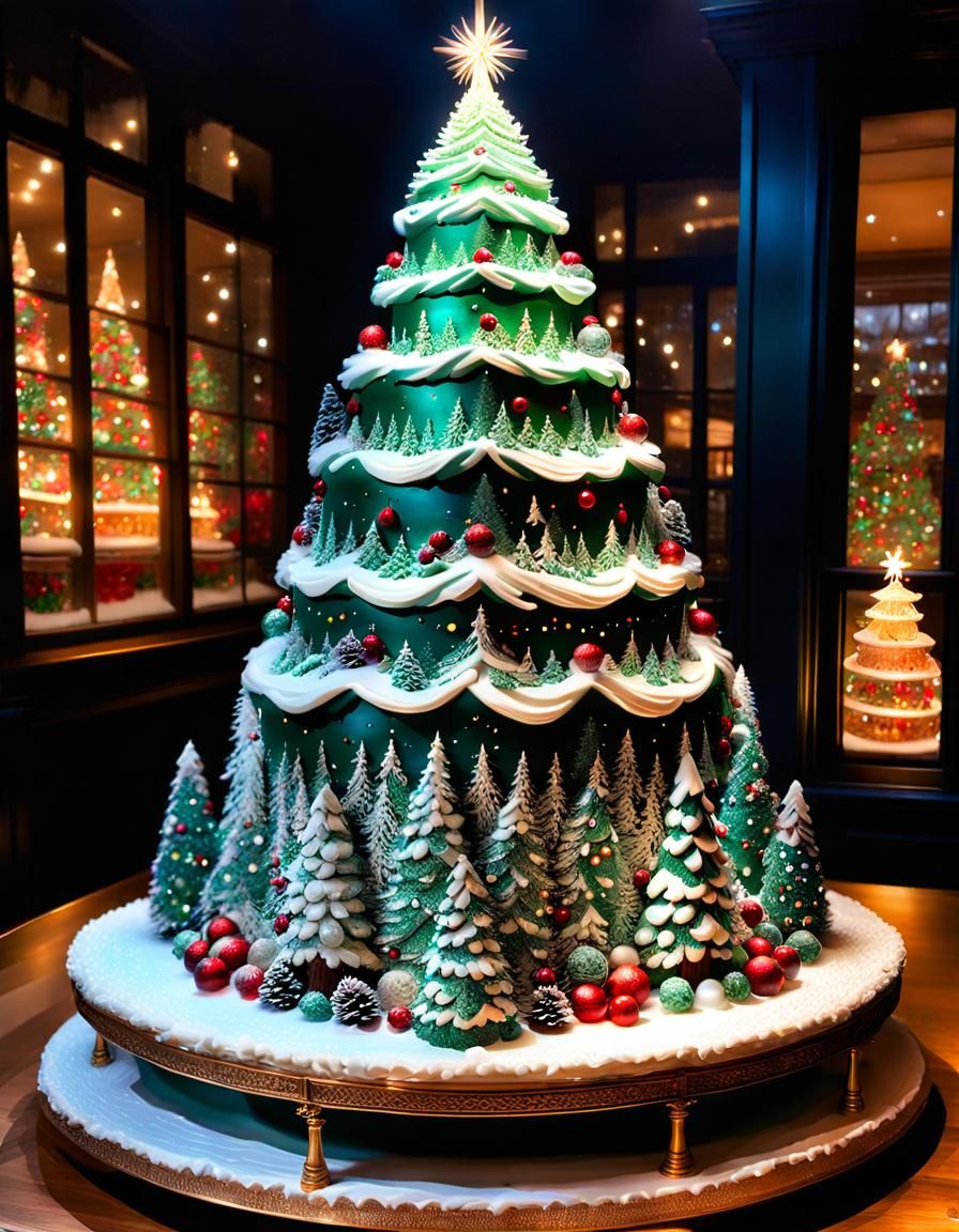 Intricate Christmas Tree Cake with Magical Glow