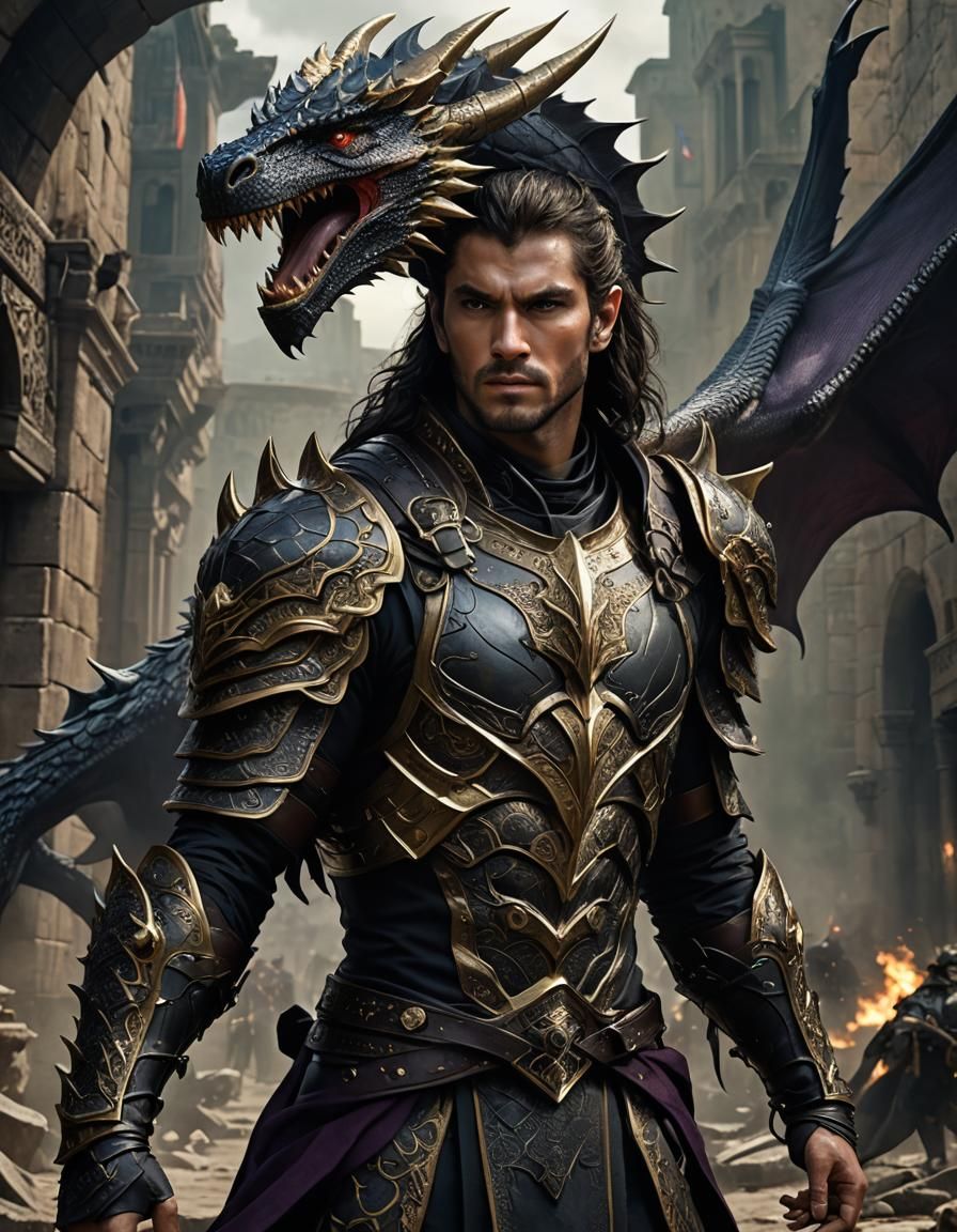 Dragon-Human Hybrid Warrior in Detailed Matte Painting