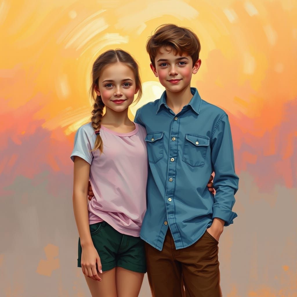 Impressionist Sunset: Young Couple in Soft Light