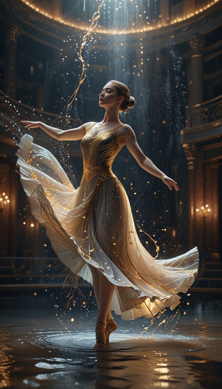 Surreal Ballerina Performs in Grand Theater with Kintsugi De...