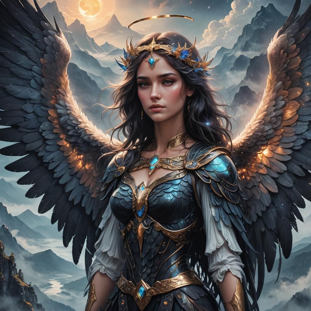 Angel Over Misty Mountains in Astral Illustration
