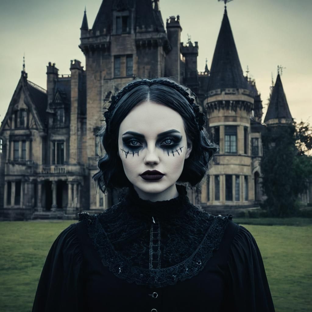 Gothic Emo Girl in Dark City, Cinematic Still