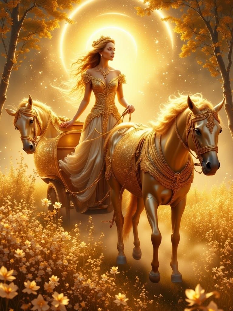 Goddess Sol on Chariot in Fantasy Illustration Style
